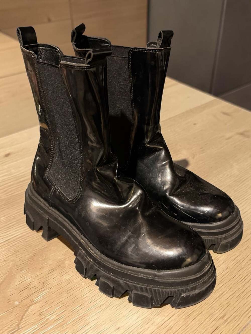 Dream Pairs Women's Chunky Platform Chelsea Mid-Calf Patent Boots